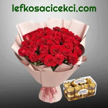 33 Kırmızı Gül Buketi ve Çikolata
