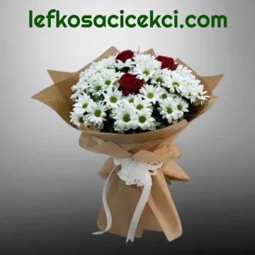 3 Kırmızı Güllü Papatya Buketi